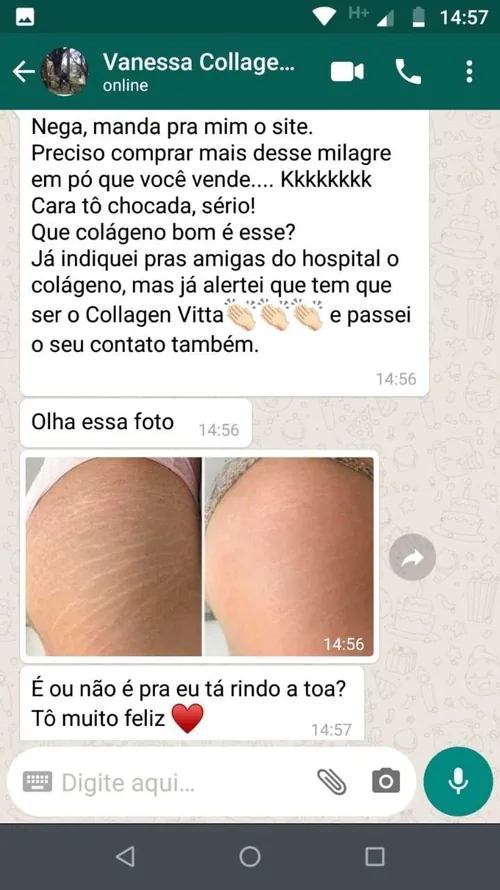 Mensagem de cliente sobre o resultado do Collagen Vitta