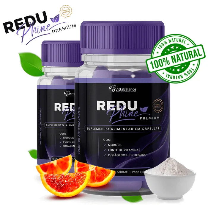 Pote de ReduPhine Premium com laranja moro e colágeno